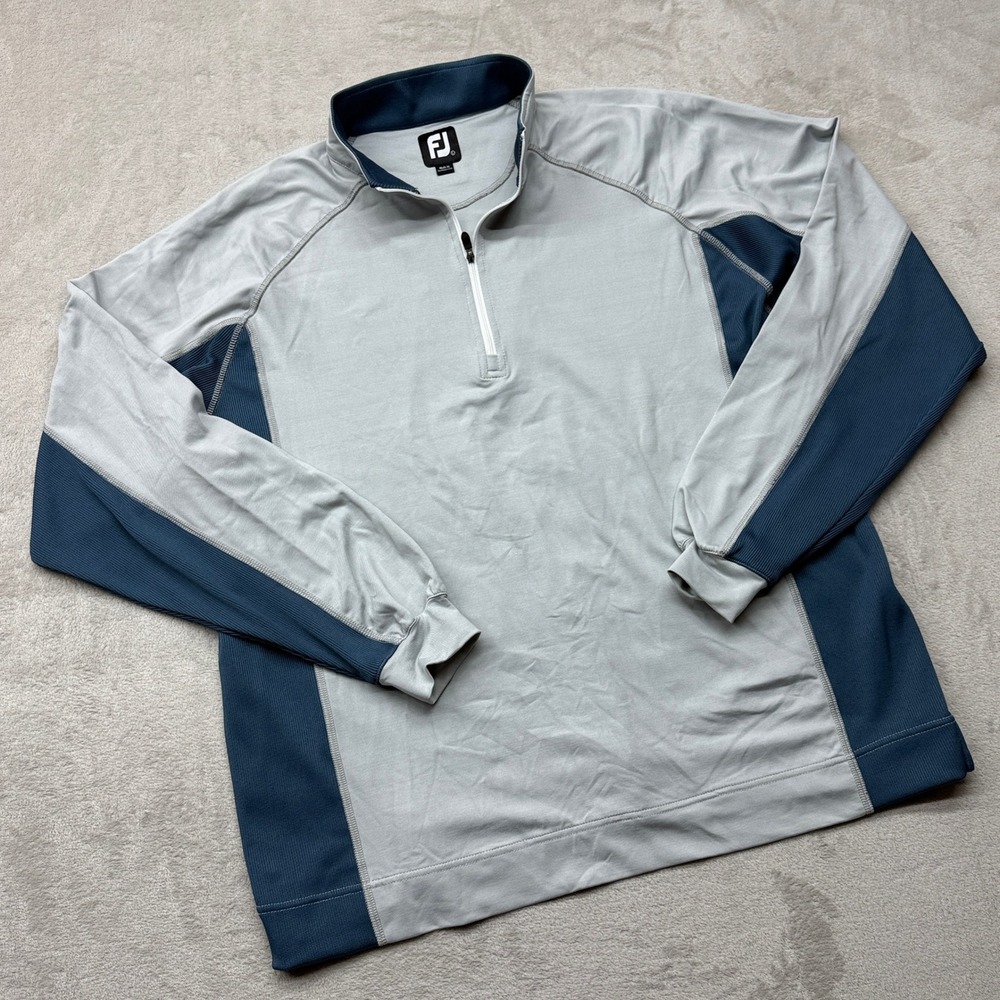 FootJoy Quarter-Zip Golf Pullover Shirt Men's Large‎ Gray Navy Blue Colorblock
